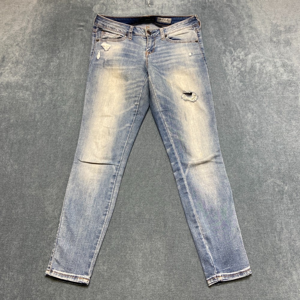 Aeropostale Ankle Jeans Womens 4 Blue Denim Cotton Stretch Low Rise Distressed